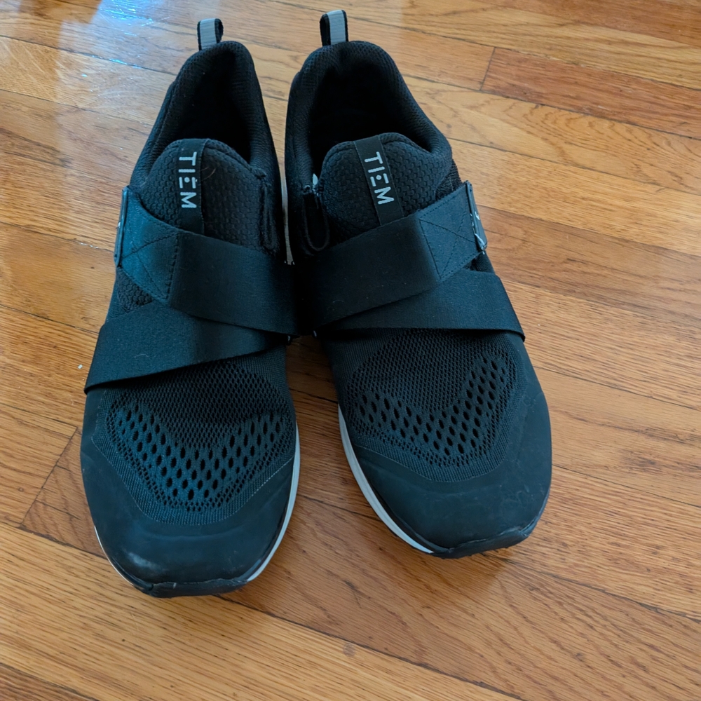 TIEM Black Cycling Shoes Size 11.5 | Spin Peloton Indoor Bike w/ Clips Installed